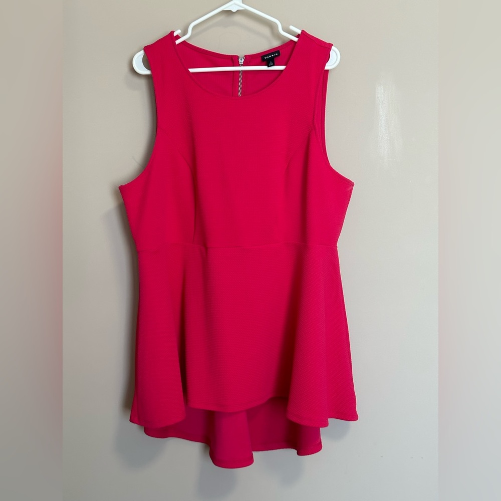 111 Fuchsia Pink Textured Ponte Hi-Lo Peplum Top